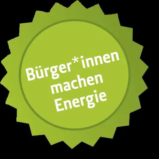 Ein Sonnen-Symbol mit der Beschriftung: Bürger*innen machen Energie