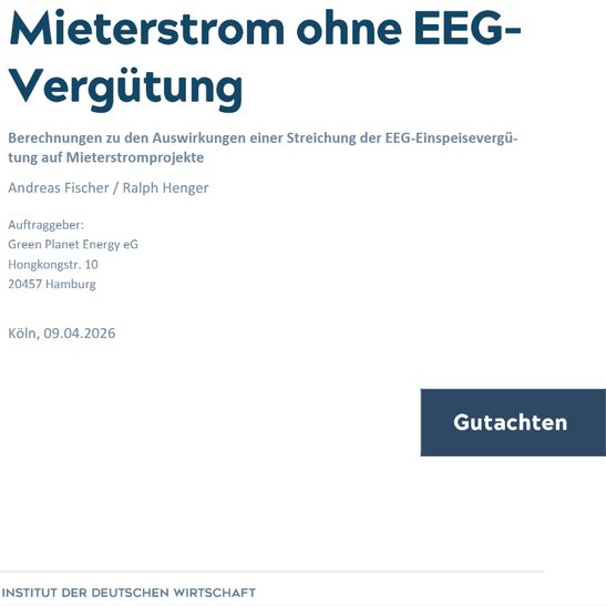 Studie vom Institut der dt. Wirtschaft (IW) im Auftrag der Green Planet Energy eG